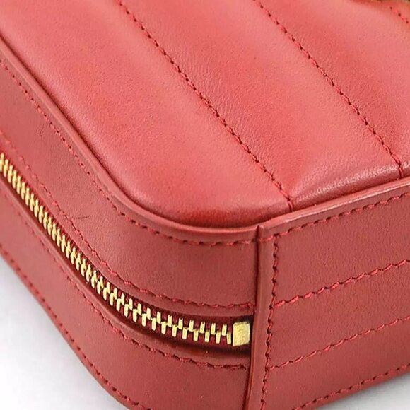 Auth SAINT LAURENT Waist Bag Belt Bag Red Leather/Goldtone - Picture 9 of 14